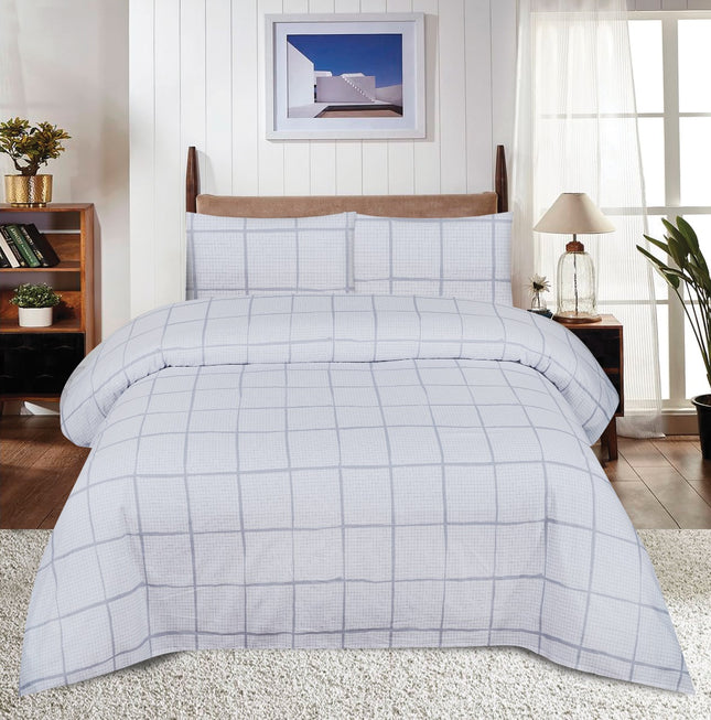 100% Cotton twine/Single Bed Sheet Set – 3 Piece Soft & Breathable Bedding Set | Deep Pocket Fitted Sheet 10 Inch | Grid Pattern