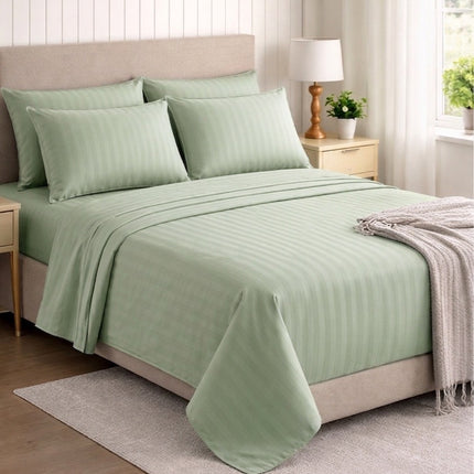 MR24 Egyptian 1000T Cotton Queen Bed Sheet Set – Premium Soft Stripe Design | Deep Pocket Fitted Sheet | All-Around Elastic + Extra Corner Support