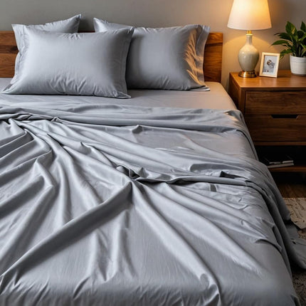 100% Cotton Queen Bed Sheets Set – 450 Thread Count, Deep Pocket 17”, Soft Breathable, Wrinkle-Resistant, Hotel Quality Premium Bedding by MR24 Grey