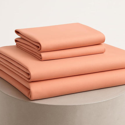 MR24 Queen Size 100% Cotton Sheets Set – Peach Solid Bedsheet, Breathable Cooling Cotton, Softens After Washing, Smooth Natural Feel, Easy-Care Queen Bedding