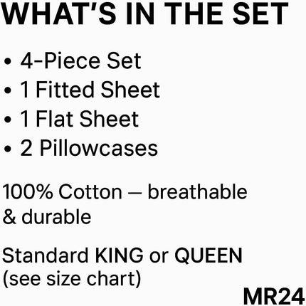 King Size Bed Sheets 100% Cotton – Luxury Cooling Deep Pocket Sheets 17'' Breathable Hotel-Quality King Bedding Set Modern Ikat Pattern Cotton Bed Sheet Soft, Durable, Fade-Resistant King Sheets