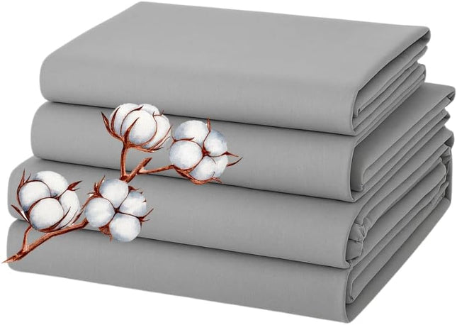 100% Cotton King Bed Sheets Set – 400 Thread Count, Deep Pocket feet 17” Solid Grey