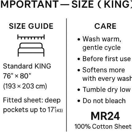 MR24 King Size Bed Sheets 100% Cotton – Luxury Cooling Deep Pocket Sheets 17''Soft Breathable Hotel-Quality Bedding Set Dark Grey