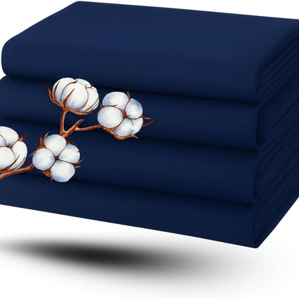 MR24 Navy Blue Queen Sheet Set 4 Piece – 100% Cotton Soft Bed Sheets, Deep Pocket Fitted Sheet Up to 16” Mattress, Breathable Cooling, Wrinkle Resistant, Hotel Quality Bedding Set with 2 Pillowcases
