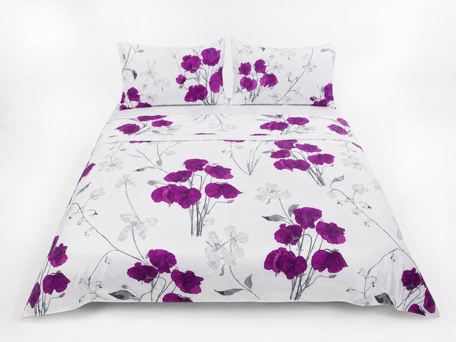 100% Cotton Floral Bed Sheet Set – Full / Double Size | Soft Breathable Bedding | Deep Pocket Fitted Sheet 10 Inch
