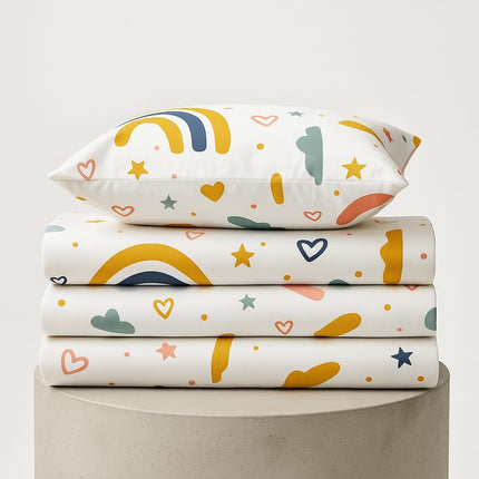 MR24 King Size 100% Cotton Sheets Set, Breathable Cooling Cotton, Love Sheets, Softens After Washing, Easy-Care King Bedding Cute Rainbow White, King, Cute Rainbow Hearts