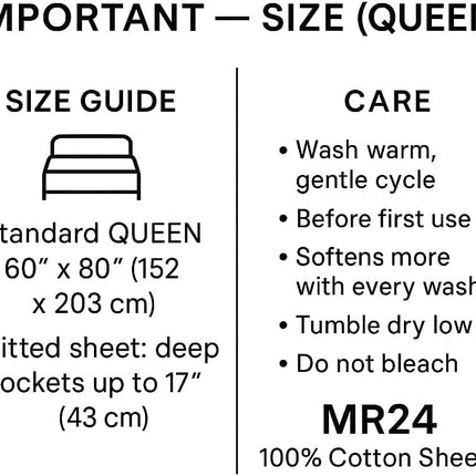 Queen Size Bed Sheets 100% Cotton – Light Green Stripe Printed Sheet Set, Deep Pocket 17”, Cooling Soft Breathable Natural Cotton Bedding for Hot Sleepers – Premium Hotel Quality Draps Queen Coton
