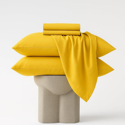 Yellow 100% Cotton Queen Sheets Set – 400 Thread Count, 17"