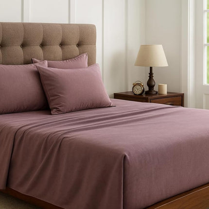 MR24 King Size Sheet Set 4 Piece – 100% Cotton Bed Sheets, Deep Pocket Fitted Sheet up to 17”, Breathable Cooling Soft Bedding Set, Solid Mauve/Dusty Purple, 1 Flat + 1 Fitted + 2 Pillowcases