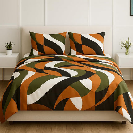 King Size Bed Sheets 100% Cotton – Luxury Cooling Deep Pocket Sheets 17'' | Geometric Abstract Bedding | Soft Breathable Cotton (draps king coton) | Modern Print & Leopard Print Sheets Inspired Design