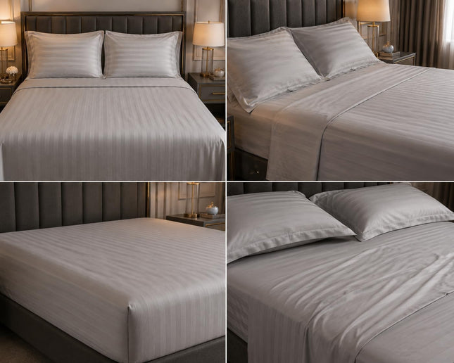 MR24 100% Egyptian Cotton Bed Sheet Set – Queen, 4 Piece Deep Pocket Bedding, Soft Breathable Cooling Sheets, Hotel Quality (Grey Light, Queen, 1000)