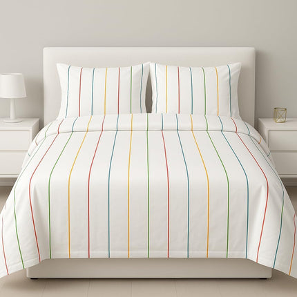 King Size Bed Sheets 100% Cotton Luxury Cooling Deep Pocket Sheets 17'' | Multi-Color Stripe Design Bedding | Soft Breathable Cotton (draps King Coton) Smooth, Durable, Fade-Resistant King Sheet Set