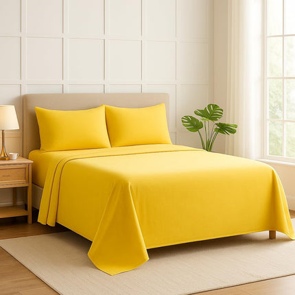Yellow 100% Cotton Queen Sheets Set – 400 Thread Count, 17"
