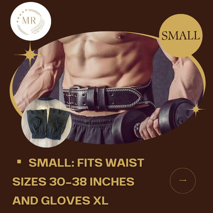 MR Premium Leather Weightlifting Belt + Fingerless Lifting Gloves Set – 10mm Thick, 5" Wide Powerlifting Belt with Dual Prong Buckle & Gym Gloves for Men & Women – Squats, Deadlifts, CrossFit & Bodybuilding