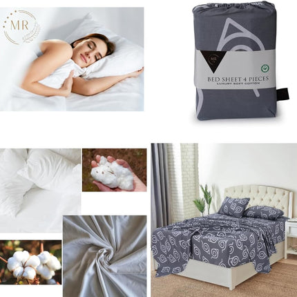 Dark Grey Print 100% Cotton King Sheets Set – 600 Thread Count,