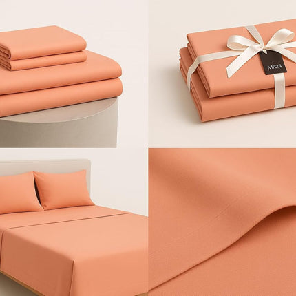 MR24 Queen Size 100% Cotton Sheets Set – Peach Solid Bedsheet, Breathable Cooling Cotton, Softens After Washing, Smooth Natural Feel, Easy-Care Queen Bedding