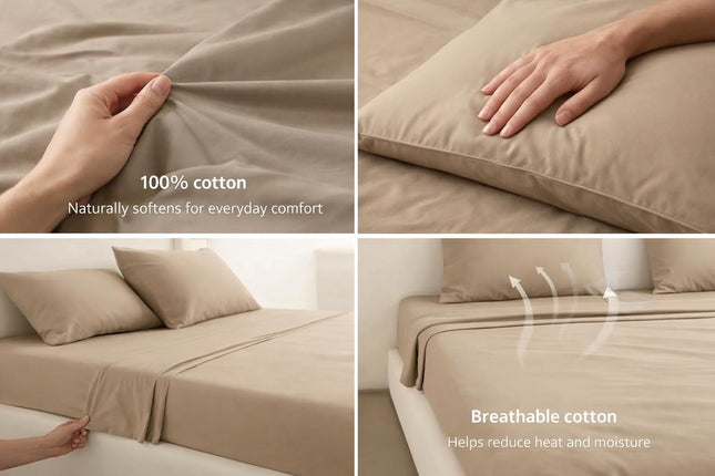 MR24 100% Organic Cotton King Size Bed Sheets Set | Draps King Coton Biologique 350 Fils