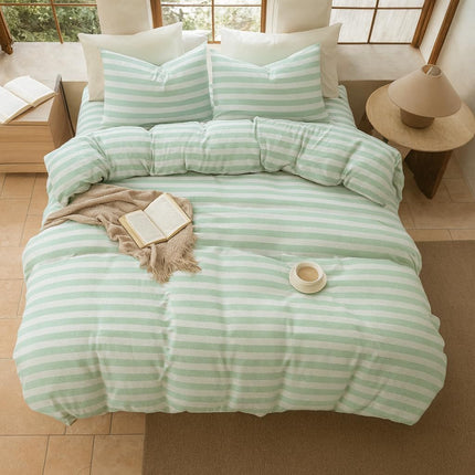 Queen Size Bed Sheets 100% Cotton – Light Green Stripe Printed Sheet Set, Deep Pocket 17”, Cooling Soft Breathable Natural Cotton Bedding for Hot Sleepers – Premium Hotel Quality Draps Queen Coton