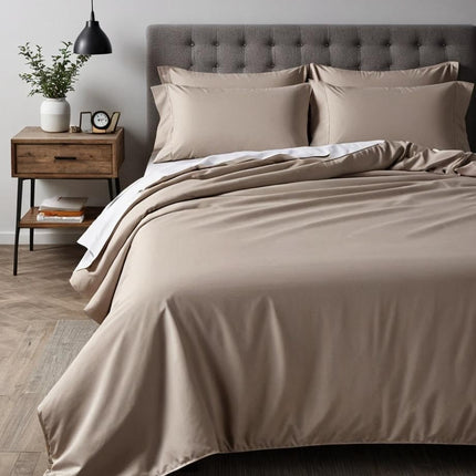 Beige100% Cotton Queen Bed Sheets Set 400 Thread Count, Deep Pocket fitted17”, Ultra-Soft & Breathable, Wrinkle-Resistant, Hotel Quality Durable Bedding by MR24