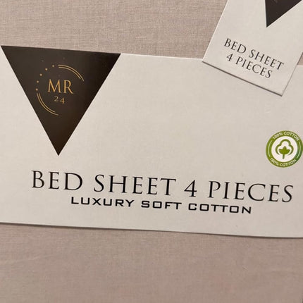 MR24 100% Organic Cotton King Size Bed Sheets Set | Draps King Coton Biologique 350 Fils