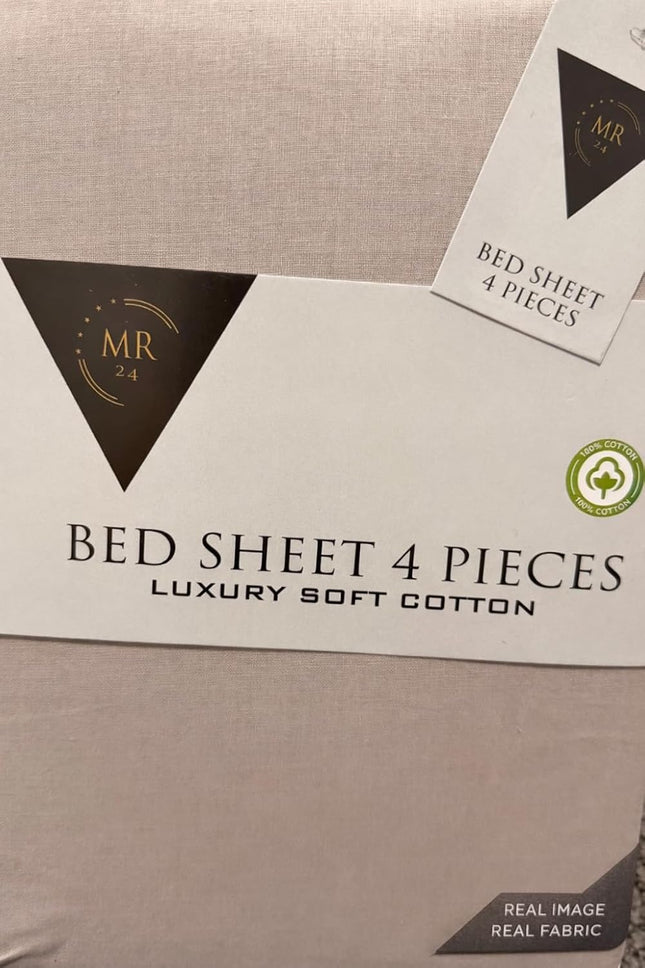 MR24 100% Organic Cotton King Size Bed Sheets Set | Draps King Coton Biologique 350 Fils