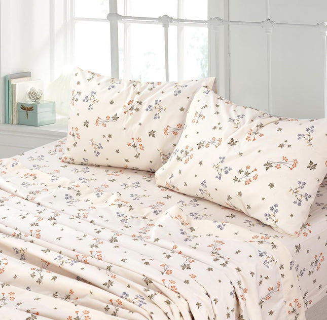 King Size Bed Sheets 100% Cotton – Luxury Cooling Deep Pocket Sheets 17'' | Floral Print Bedding Set |