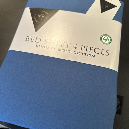 MR24 King Size Sheet Set 4 Piece – 100% Cotton Bed Sheets, Deep Pocket Fitted Sheet up to 17”, Breathable Cooling Soft Bedding Set, Solid Navy Blue, 1 Flat + 1 Fitted + 2 Pillowcases