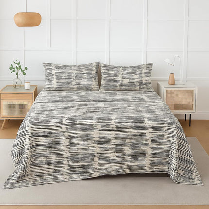 King Size Bed Sheets 100% Cotton – Luxury Cooling Deep Pocket Sheets 17'' Breathable Hotel-Quality King Bedding Set Modern Ikat Pattern Cotton Bed Sheet Soft, Durable, Fade-Resistant King Sheets