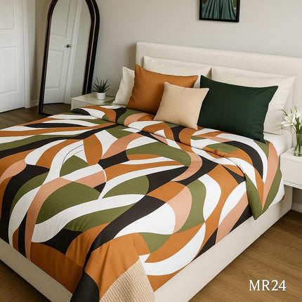 King Size Bed Sheets 100% Cotton – Luxury Cooling Deep Pocket Sheets 17'' | Geometric Abstract Bedding | Soft Breathable Cotton (draps king coton) | Modern Print & Leopard Print Sheets Inspired Design