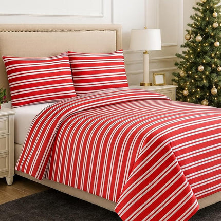 MR24 King Size Bed Sheets – 100% Cotton Cooling Percale, Soft & Breathable, Classic Red Stripe Design, Deep Pocket 16” Fitted Sheet, Wrinkle Resistant & Durable, Luxury Hotel Quality 4-Piece Set – Gift-Ready for Valentine’s, Christmas & Birthdays