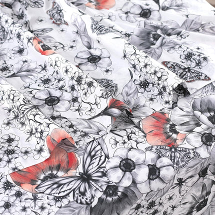 MR24 Queen Size 4 Piece 100% Cotton Sheet Set, Elegant Red Floral & Butterfly Print, Breathable Cooling Bedding for Hot Sleepers, Hotel Feel, Durable & Stylish | Draps Queen Cotton
