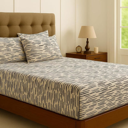 King Size Bed Sheets 100% Cotton – Luxury Cooling Deep Pocket Sheets 17'' Breathable Hotel-Quality King Bedding Set Modern Ikat Pattern Cotton Bed Sheet Soft, Durable, Fade-Resistant King Sheets