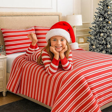 MR24 King Size Bed Sheets – 100% Cotton Cooling Percale, Soft & Breathable, Classic Red Stripe Design, Deep Pocket 16” Fitted Sheet, Wrinkle Resistant & Durable, Luxury Hotel Quality 4-Piece Set – Gift-Ready for Valentine’s, Christmas & Birthdays