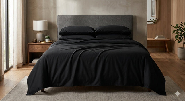 BLACK King Size 100% Cotton Bed Sheet Set – 4 Piece, 400 Thread Count, Deep Pocket, All-Around Elastic with Extra Corner Elastic