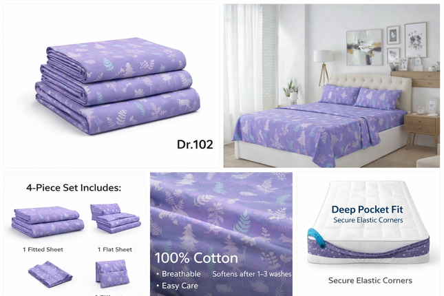 King Size 100% Cotton Bed Sheet Set – 4 Piece, 400 Thread Count, Deep Pocket, All-Around Elastic with Extra Corner Elastic