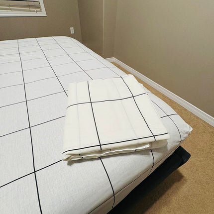 100% Cotton Full / Double Bed Sheet Set – Soft Breathable Cooling Sheets | Deep Pocket Fitted Sheet 10 Inch | Modern Grid Bedding
