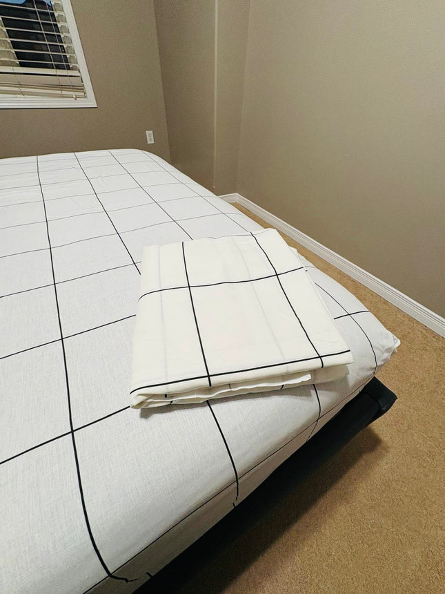 100% Cotton Full / Double Bed Sheet Set – Soft Breathable Cooling Sheets | Deep Pocket Fitted Sheet 10 Inch | Modern Grid Bedding