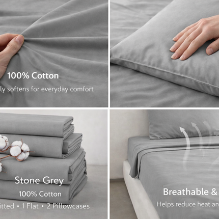 100% Cotton Queen Bed Sheets Set – 450 Thread Count, Deep Pocket 17”, Soft Breathable, Wrinkle-Resistant, Hotel Quality Premium Bedding by MR24 Grey