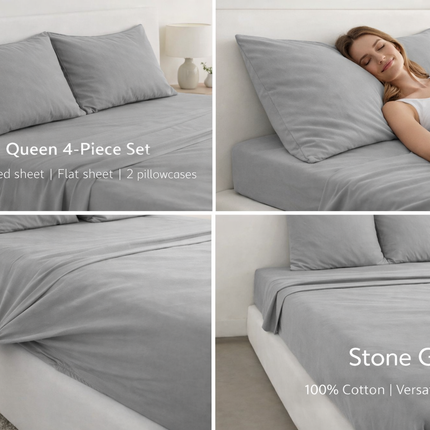 100% Cotton Queen Bed Sheets Set – 450 Thread Count, Deep Pocket 17”, Soft Breathable, Wrinkle-Resistant, Hotel Quality Premium Bedding by MR24 Grey