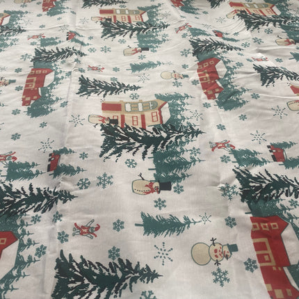 King Size Christmas Bedsheet 100% Cotton - Festive Winter Village Snowmen Holiday Bed Sheet, Soft Pre-Washed Bedding, Perfect Christmas Home Decor & Gift