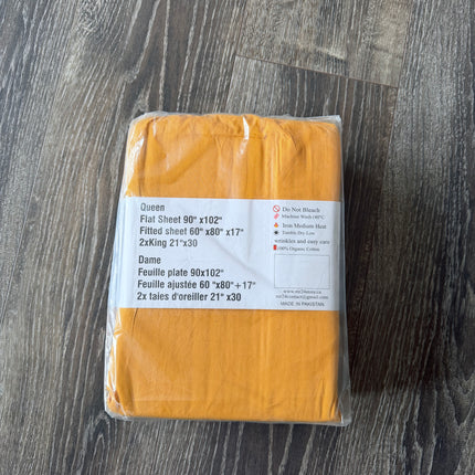 Yellow 100% Cotton Queen Sheets Set – 400 Thread Count, 17"