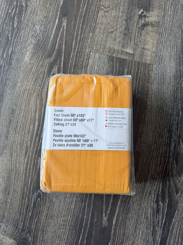 Yellow 100% Cotton Queen Sheets Set – 400 Thread Count, 17"