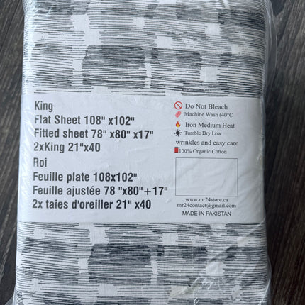 King Size Bed Sheets 100% Cotton – Luxury Cooling Deep Pocket Sheets 17'' Breathable Hotel-Quality King Bedding Set Modern Ikat Pattern Cotton Bed Sheet Soft, Durable, Fade-Resistant King Sheets