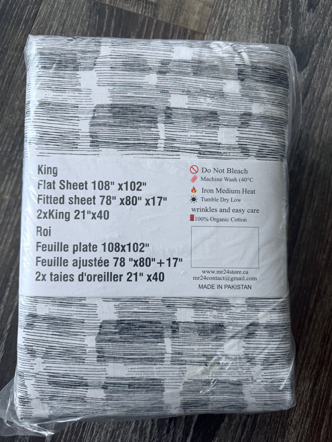 King Size Bed Sheets 100% Cotton – Luxury Cooling Deep Pocket Sheets 17'' Breathable Hotel-Quality King Bedding Set Modern Ikat Pattern Cotton Bed Sheet Soft, Durable, Fade-Resistant King Sheets