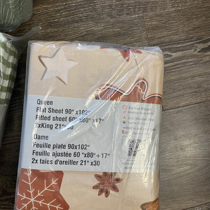 Queen Size 4-Piece 100% Organic Cotton Bedsheet Set - 400 Thread Count Winter Snowflake Star Pattern Bedding, Deep Pocket Fitted Sheet with All-Around Elastic, 2 Pillowcases