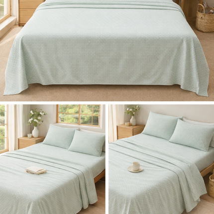 Queen Size Bed Sheets 100% Cotton – Cooling Mint Green Printed Sheet Set, Deep Pocket 17”, Soft Breathable Cotton Bedding for Hot Sleepers, Hotel Quality Draps Queen Coton – Premium Patterned Sheet