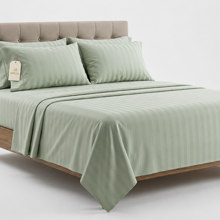 MR24 Egyptian 1000T Cotton Queen Bed Sheet Set – Premium Soft Stripe Design | Deep Pocket Fitted Sheet | All-Around Elastic + Extra Corner Support