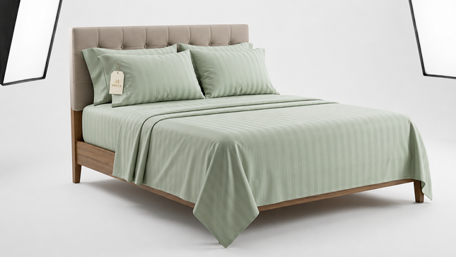 MR24 Egyptian 1000T Cotton Queen Bed Sheet Set – Premium Soft Stripe Design | Deep Pocket Fitted Sheet | All-Around Elastic + Extra Corner Support