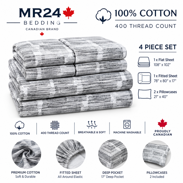 King Size Bed Sheets 100% Cotton – Luxury Cooling Deep Pocket Sheets 17'' Breathable Hotel-Quality King Bedding Set Modern Ikat Pattern Cotton Bed Sheet Soft, Durable, Fade-Resistant King Sheets